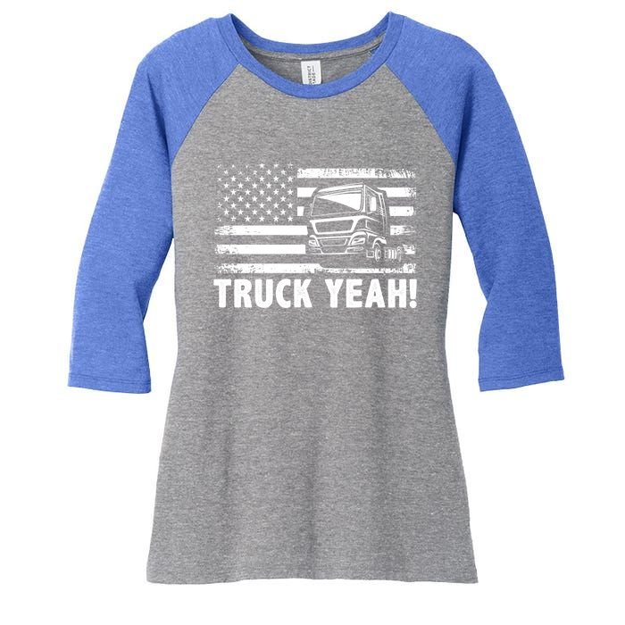 Truck Yeah Us Flag Vintage Trucking Lover Gift Women's Tri-Blend 3/4-Sleeve Raglan Shirt