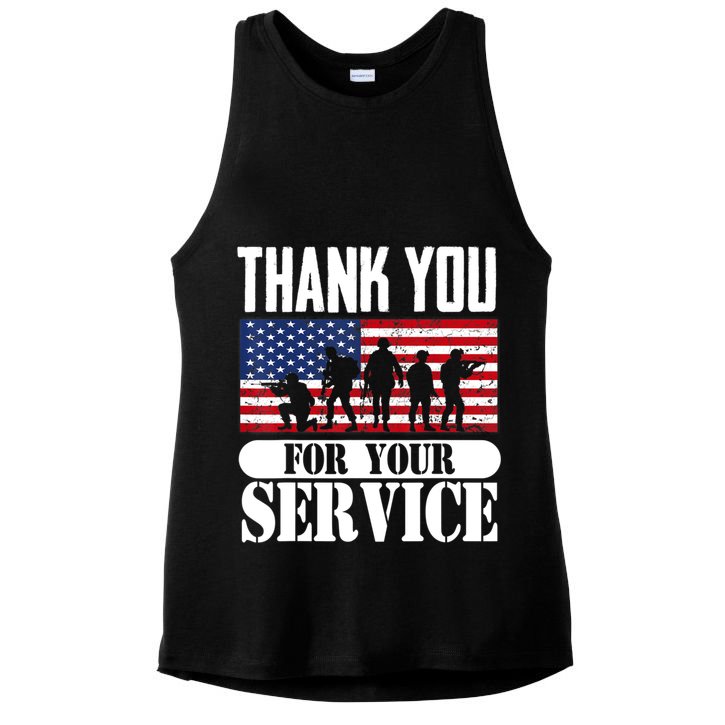 Thank You Veterans American Flag Patriotic Memorial Day Ladies PosiCharge Tri-Blend Wicking Tank