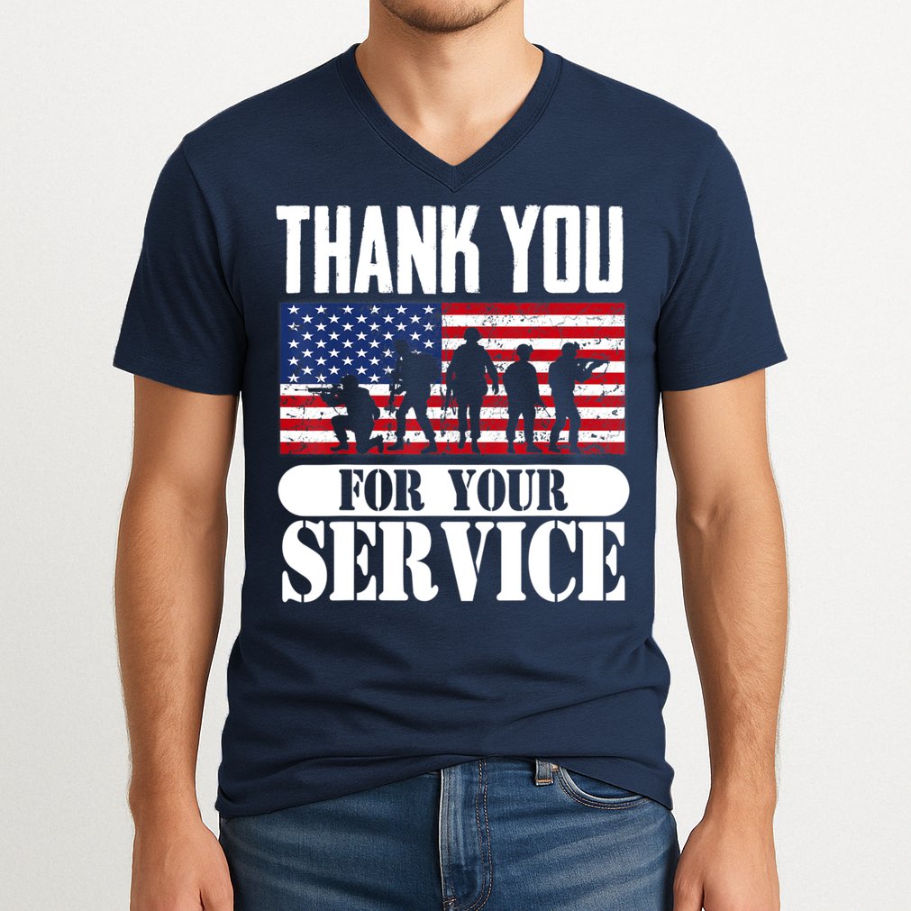 Thank You Veterans American Flag Patriotic Memorial Day V-Neck T-Shirt