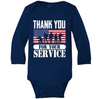 Thank You Veterans American Flag Patriotic Memorial Day Baby Long Sleeve Bodysuit