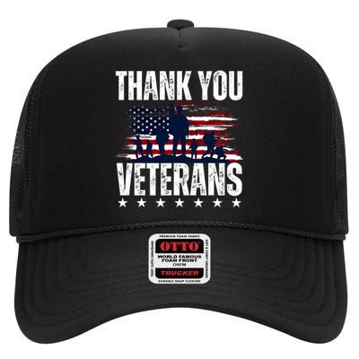 Thank You Veterans Day Memorial Day Partiotic Military Usa High Crown Mesh Back Trucker Hat