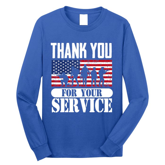 Thank You Veterans American Flag Patriotic Memorial Day Funny Gift Long Sleeve Shirt