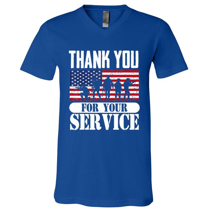 Thank You Veterans American Flag Patriotic Memorial Day Funny Gift V-Neck T-Shirt