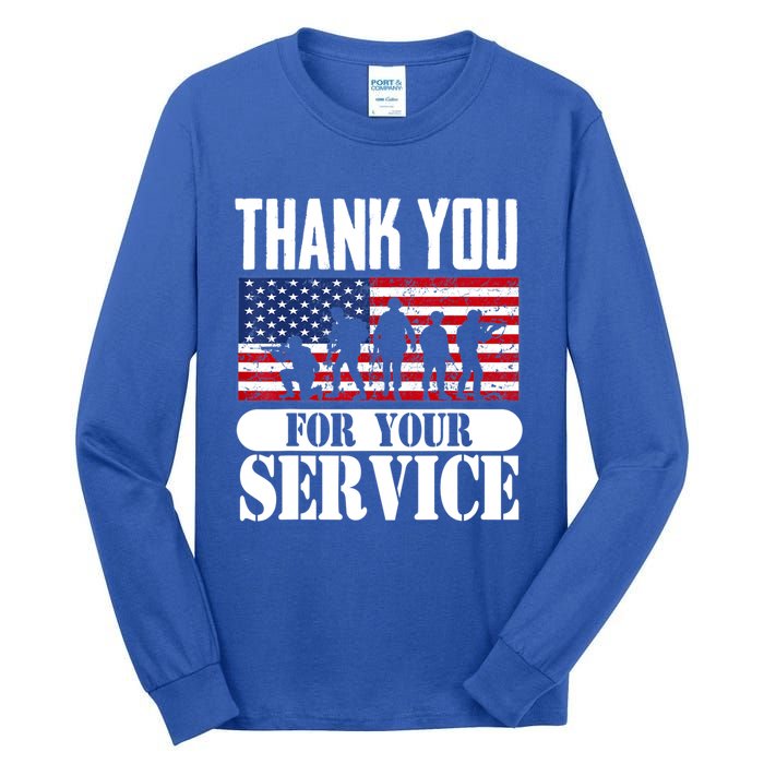 Thank You Veterans American Flag Patriotic Memorial Day Funny Gift Tall Long Sleeve T-Shirt