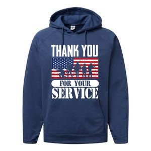 Thank You Veterans American Flag Patriotic Memorial Day Funny Gift Performance Fleece Hoodie