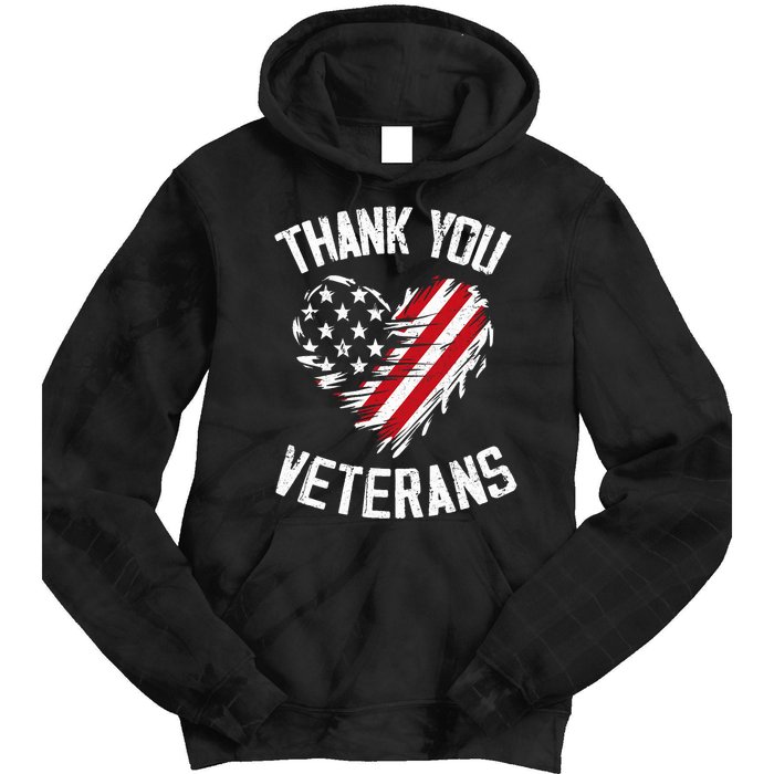 Thank You Veterans Patriotic American Flag Veterans Day 2024 Tie Dye Hoodie