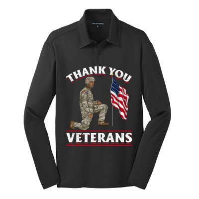 Thank You Veterans American Us Flag Soldier Memorial Day Cute Gift Silk Touch Performance Long Sleeve Polo