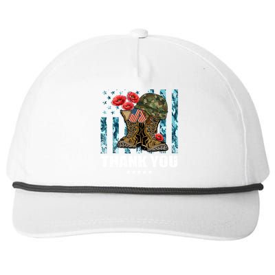 Thank You Veterans Combat Boots Poppy Flower Memorial Day Funny Gift Snapback Five-Panel Rope Hat