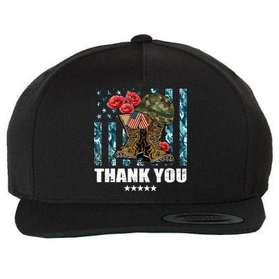 Thank You Veterans Combat Boots Poppy Flower Memorial Day Funny Gift Wool Snapback Cap