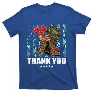 Thank You Veterans Combat Boots Poppy Flower Memorial Day Funny Gift T-Shirt