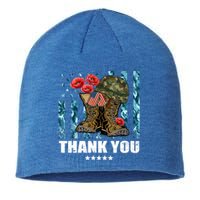 Thank You Veterans Combat Boots Poppy Flower Memorial Day Funny Gift Sustainable Beanie