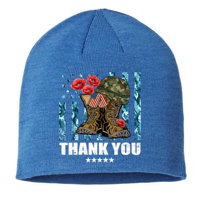 Thank You Veterans Combat Boots Poppy Flower Memorial Day Funny Gift Sustainable Beanie