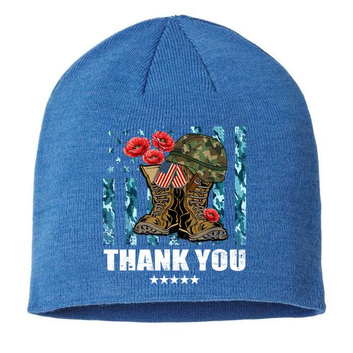 Thank You Veterans Combat Boots Poppy Flower Memorial Day Funny Gift Sustainable Beanie