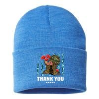 Thank You Veterans Combat Boots Poppy Flower Memorial Day Funny Gift Sustainable Knit Beanie