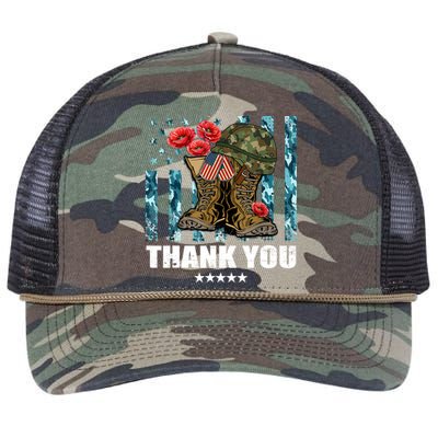 Thank You Veterans Combat Boots Poppy Flower Memorial Day Funny Gift Retro Rope Trucker Hat Cap