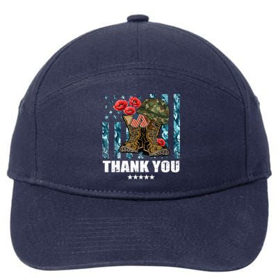 Thank You Veterans Combat Boots Poppy Flower Memorial Day Funny Gift 7-Panel Snapback Hat