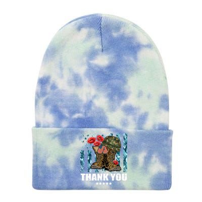 Thank You Veterans Combat Boots Poppy Flower Memorial Day Funny Gift Tie Dye 12in Knit Beanie