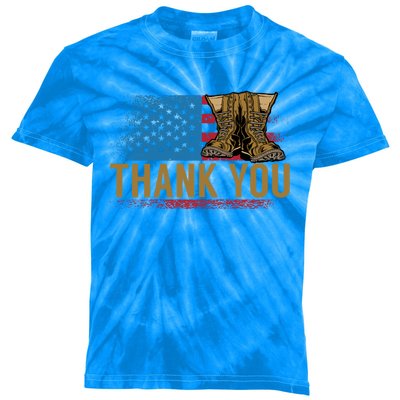 Thank You Veterans Memorial Day American Flag Gift Kids Tie-Dye T-Shirt