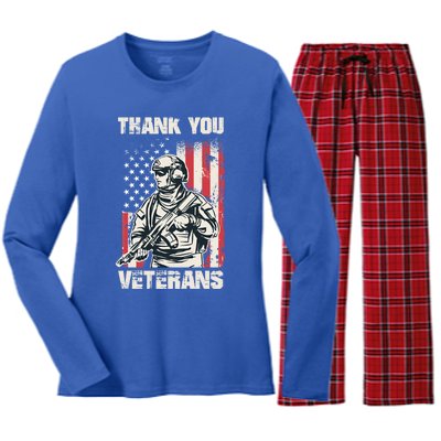 Thank You Veterans Memorial Day Veterans Day Gift Women's Long Sleeve Flannel Pajama Set 