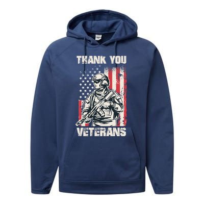 Thank You Veterans Memorial Day Veterans Day Gift Performance Fleece Hoodie