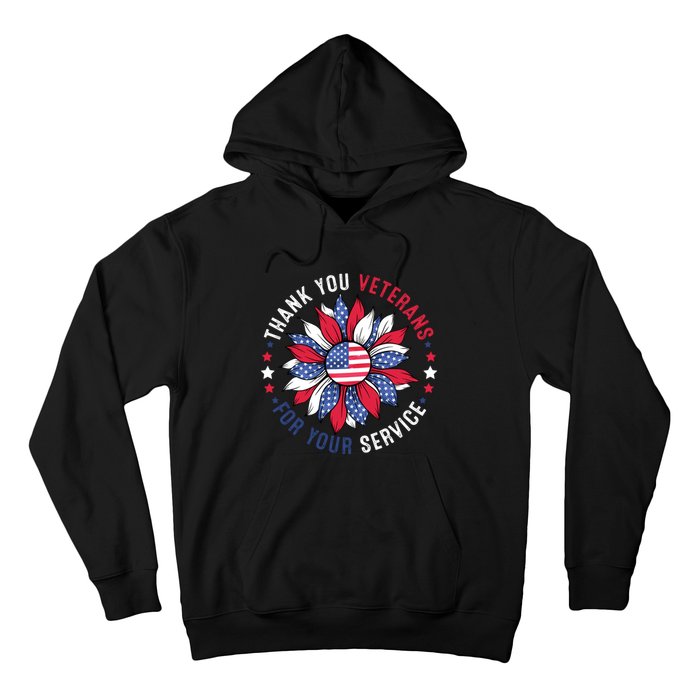 Thank You Veterans For Your Service Usa Flag Sunflower Hoodie