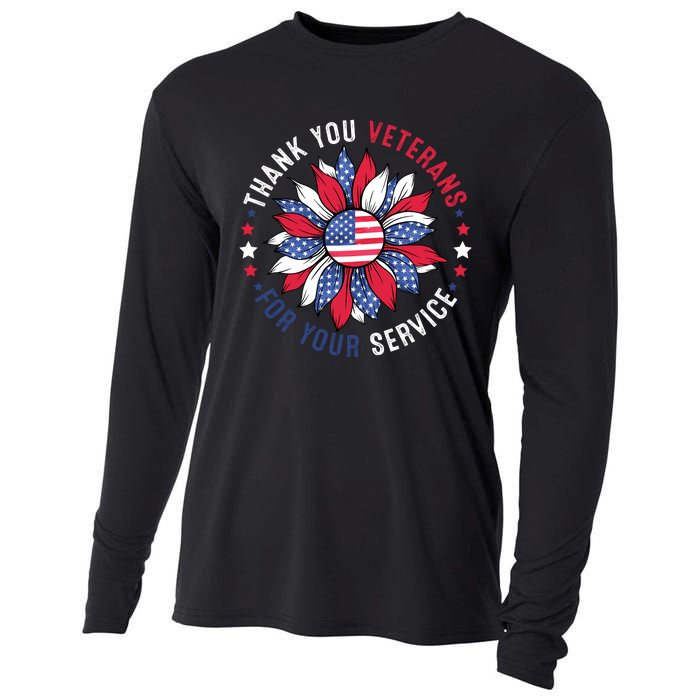 Thank You Veterans For Your Service Usa Flag Sunflower Cooling Performance Long Sleeve Crew