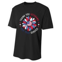 Thank You Veterans For Your Service Usa Flag Sunflower Performance Sprint T-Shirt