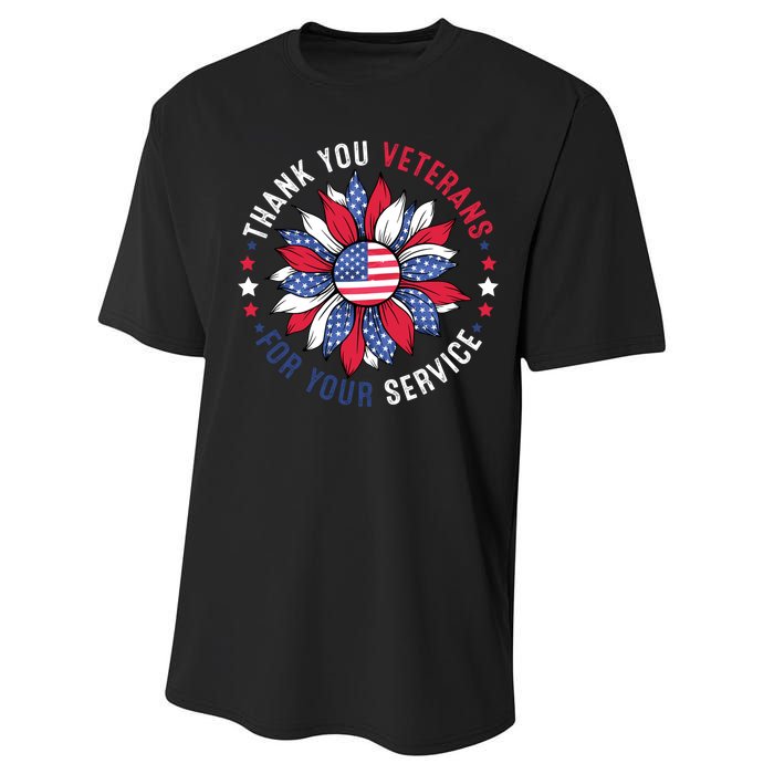 Thank You Veterans For Your Service Usa Flag Sunflower Performance Sprint T-Shirt