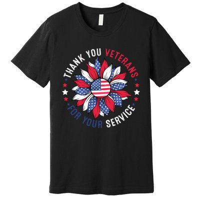 Thank You Veterans For Your Service Usa Flag Sunflower Premium T-Shirt