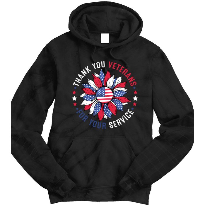 Thank You Veterans For Your Service Usa Flag Sunflower Tie Dye Hoodie