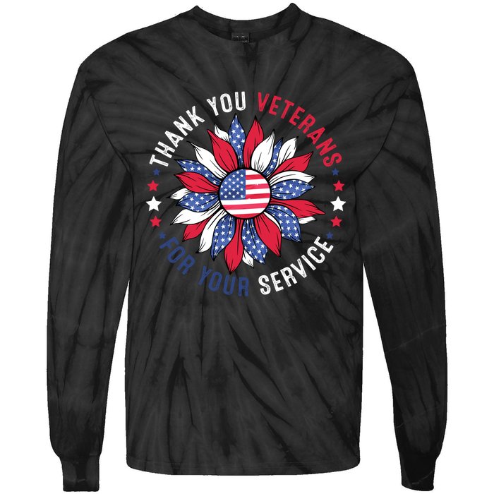 Thank You Veterans For Your Service Usa Flag Sunflower Tie-Dye Long Sleeve Shirt