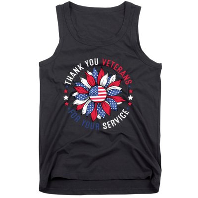 Thank You Veterans For Your Service Usa Flag Sunflower Tank Top