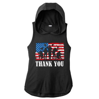 Thank You! Veterans Day & Memorial Day Partiotic Military Ladies PosiCharge Tri-Blend Wicking Draft Hoodie Tank