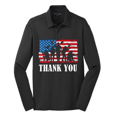 Thank You! Veterans Day & Memorial Day Partiotic Military Silk Touch Performance Long Sleeve Polo