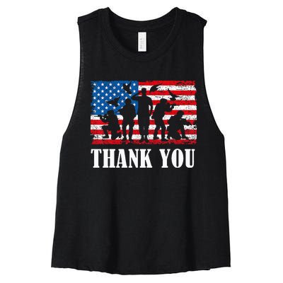 Thank You! Veterans Day & Memorial Day Partiotic Military Women's Racerback Cropped Tank