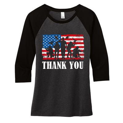 Thank You! Veterans Day & Memorial Day Partiotic Military Women's Tri-Blend 3/4-Sleeve Raglan Shirt