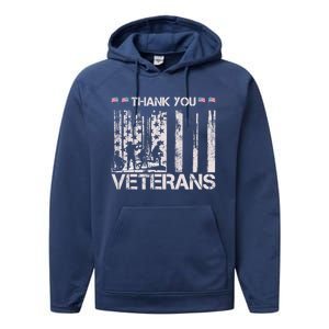 Thank You Veterans Memorial Day American Flag Great Gift Performance Fleece Hoodie