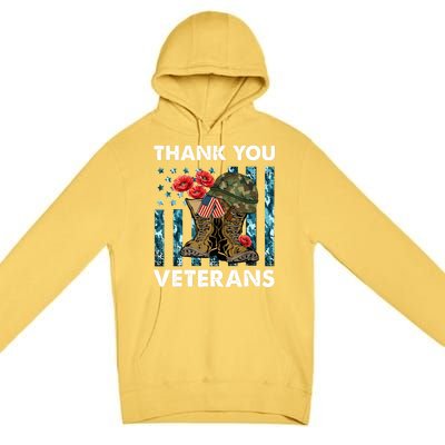 Thank You Veterans Military Boot Memorial Day Flower Funny Gift Premium Pullover Hoodie