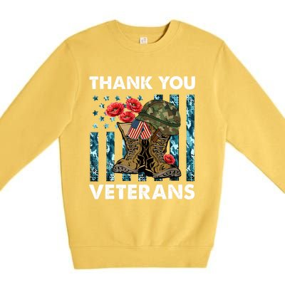 Thank You Veterans Military Boot Memorial Day Flower Funny Gift Premium Crewneck Sweatshirt