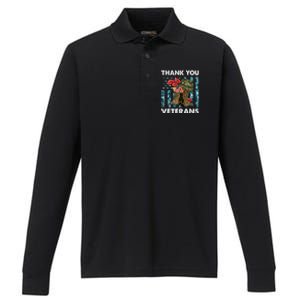 Thank You Veterans Military Boot Memorial Day Flower Funny Gift Performance Long Sleeve Polo