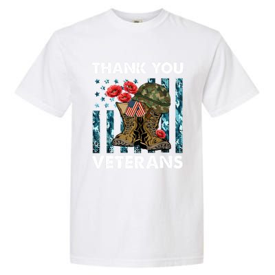 Thank You Veterans Military Boot Memorial Day Flower Funny Gift Garment-Dyed Heavyweight T-Shirt