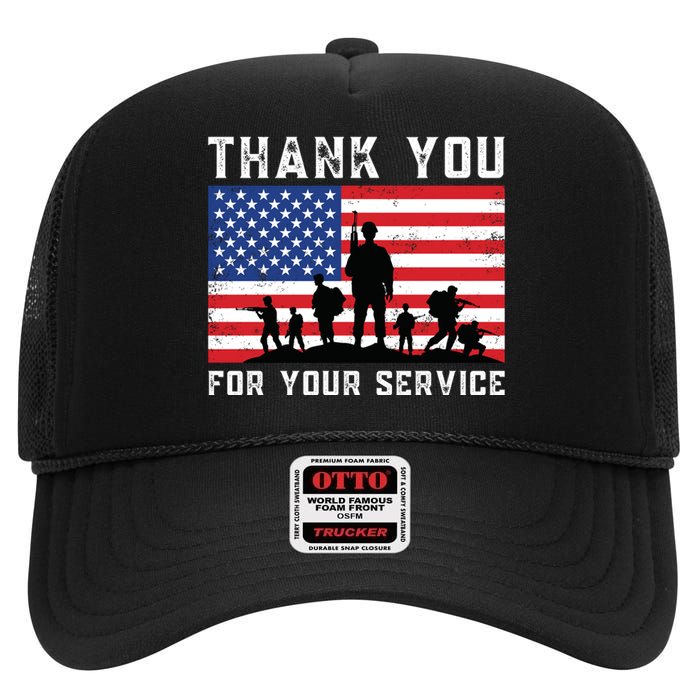 Thank You Veterans For Your Service Veterans Day High Crown Mesh Back Trucker Hat