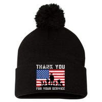 Thank You Veterans For Your Service Veterans Day Pom Pom 12in Knit Beanie