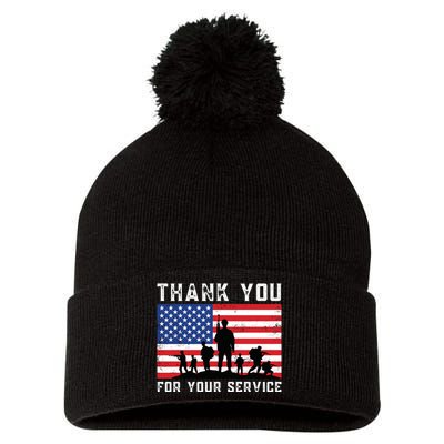 Thank You Veterans For Your Service Veterans Day Pom Pom 12in Knit Beanie