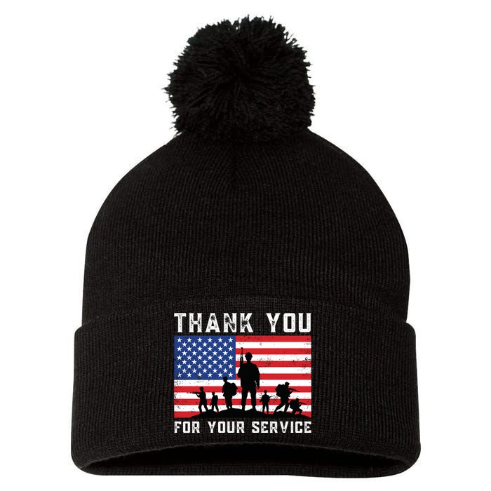 Thank You Veterans For Your Service Veterans Day Pom Pom 12in Knit Beanie