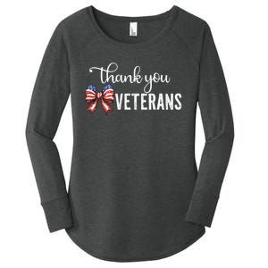 Thank You Veterans Patriotic Coquette Bow Veterans Day 2024 Women's Perfect Tri Tunic Long Sleeve Shirt