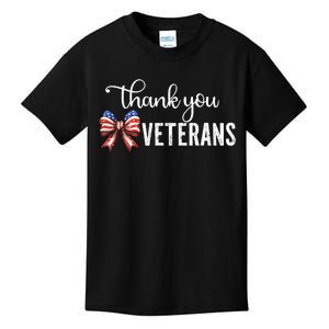 Thank You Veterans Patriotic Coquette Bow Veterans Day 2024 Kids T-Shirt