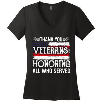 Thank You Veterans Day Honoring All Who Served Us Flag Women's V-Neck T-Shirt