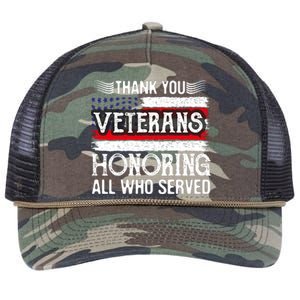 Thank You Veterans Day Honoring All Who Served Us Flag Retro Rope Trucker Hat Cap