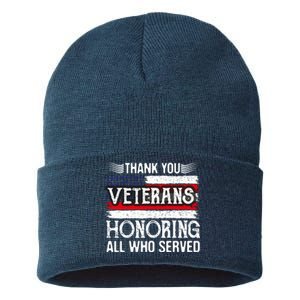 Thank You Veterans Day Honoring All Who Served Us Flag Sustainable Knit Beanie